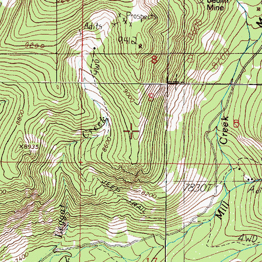 Topographic Map of Pedro Mine, MT