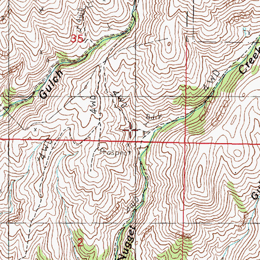 Topographic Map of Nuggett Creek Mine, MT