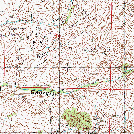 Topographic Map of Brimstone Mine, MT