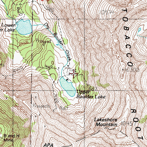 Topographic Map of Upper Boulder Lake Mine, MT
