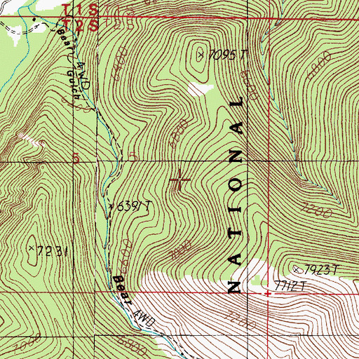 Topographic Map of Bear Gulch Mine, MT