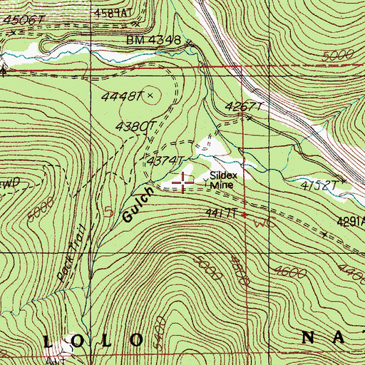 Topographic Map of Sildex/Amazon-Dixie Mine, MT