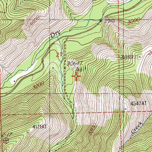 Topographic Map of Dry Fork Mine, MT