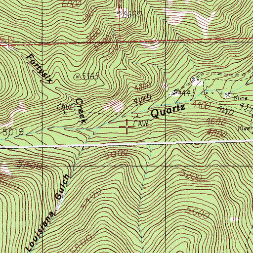 Topographic Map of Quartz Creek Mine, MT