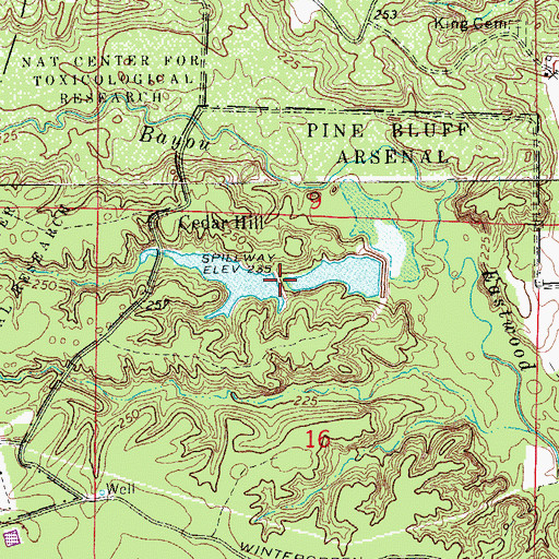 Topographic Map of Arsenal Lake Dam, AR