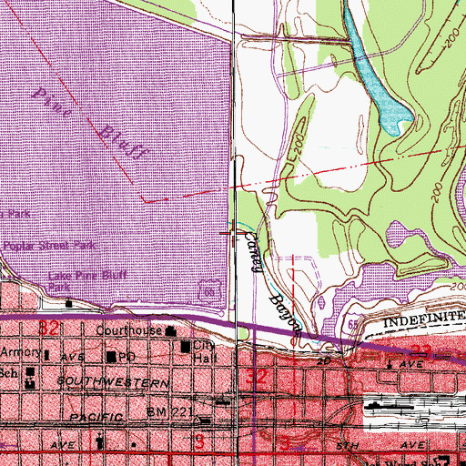 Topographic Map of Lake Pine Bluff Dam, AR