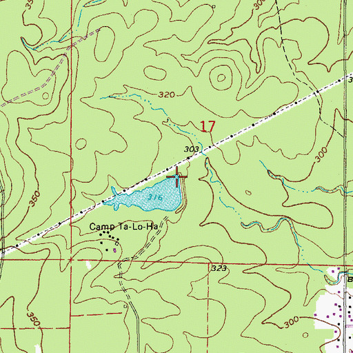 Topographic Map of Camp Ta-Lo-Ha Lake Dam, AR