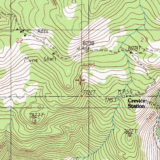 Topographic Map of B S Tunnel Mine, MT