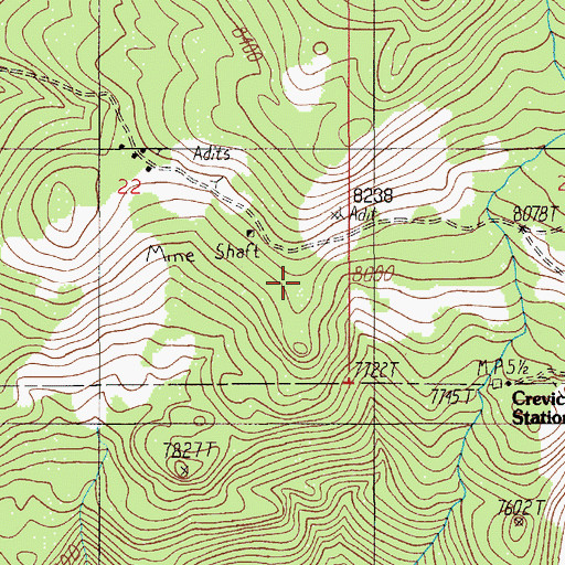 Topographic Map of M Tunnel Mine, MT