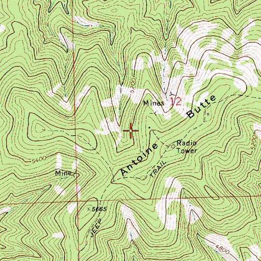 Topographic Map of Antoine Butte Mine, MT