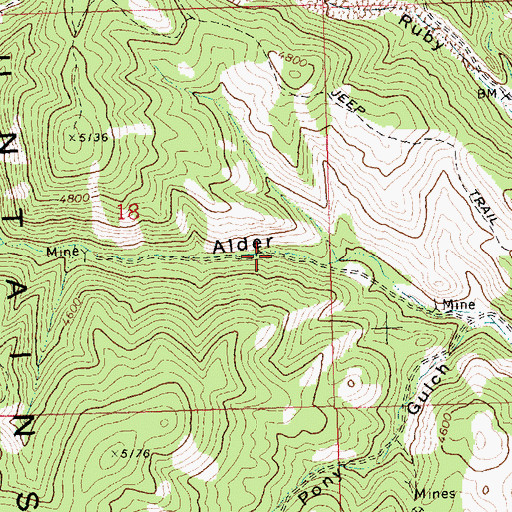 Topographic Map of Upper Alder Gulch Mine, MT