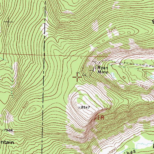 Topographic Map of Ryan Mine, MT