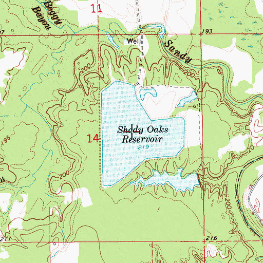 Topographic Map of Shady Oaks Reservoir, AR