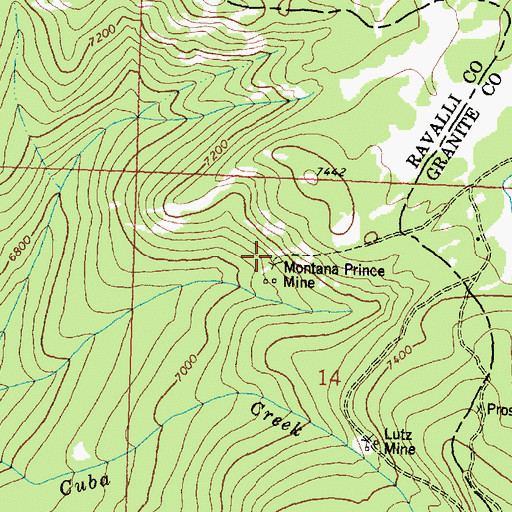 Topographic Map of Montana Prince Mine, MT