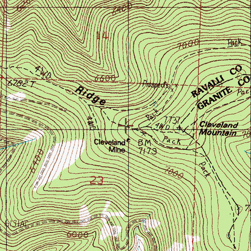 Topographic Map of Cleveland Mine, MT