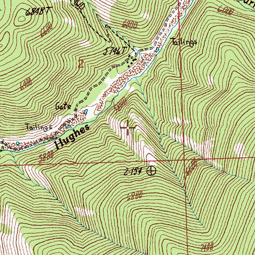 Topographic Map of Hughes Creek Placer Mine, MT