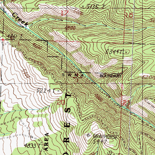 Topographic Map of Three Mile Creek Mine, MT