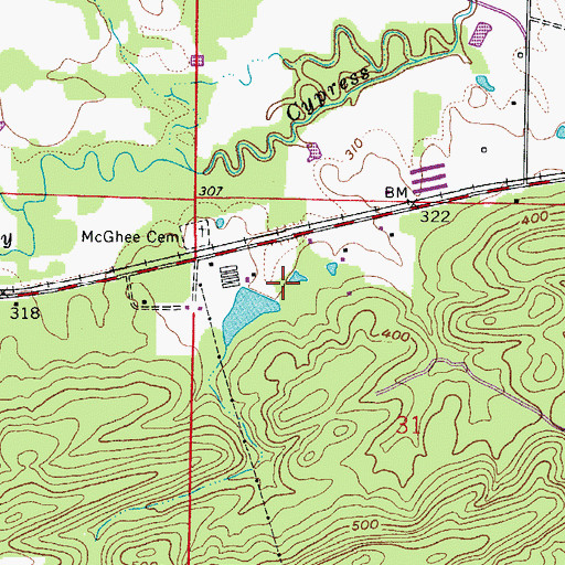 Topographic Map of Womack Lake Dam, AR