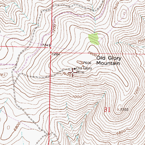 Topographic Map of Old Glory Mine, MT