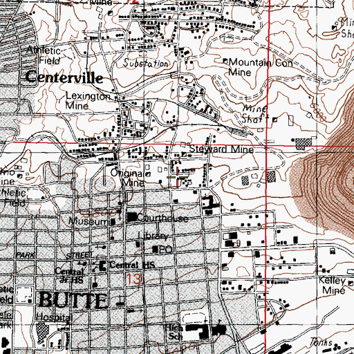 Topographic Map of Benham Mine, MT