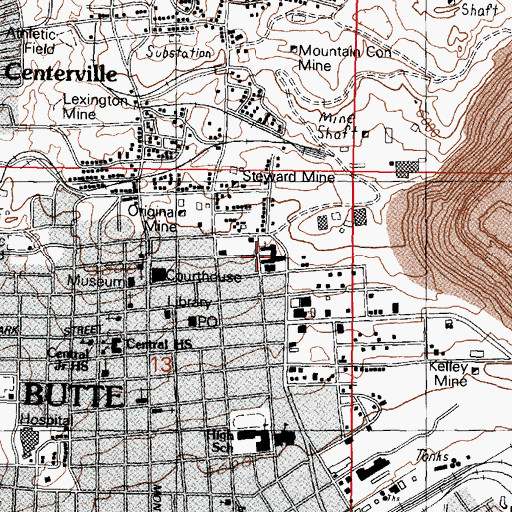 Topographic Map of Washoe Mine, MT