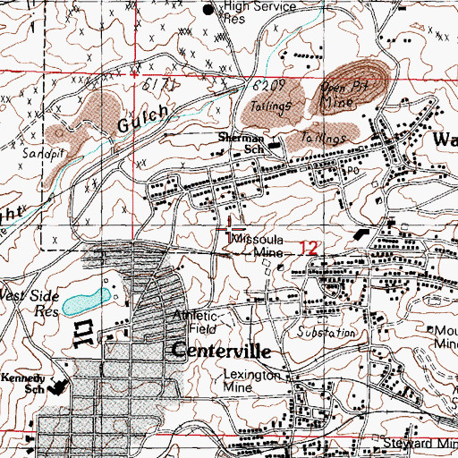 Topographic Map of Missoula Mine, MT