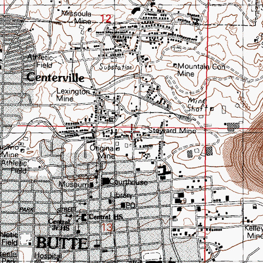 Topographic Map of West Steward Mine, MT
