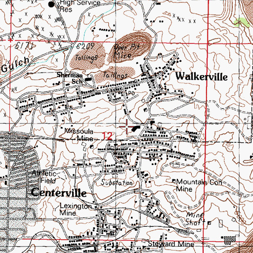 Topographic Map of Blaine School Mine, MT