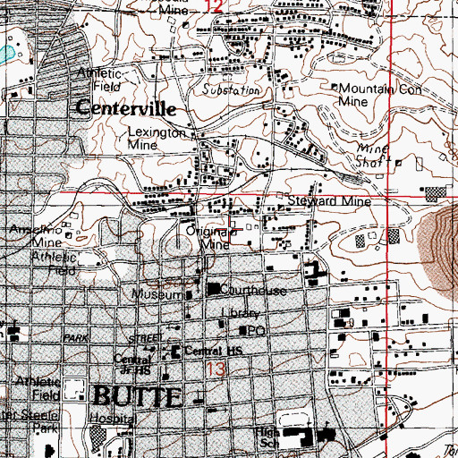 Topographic Map of Gagnon Mine, MT