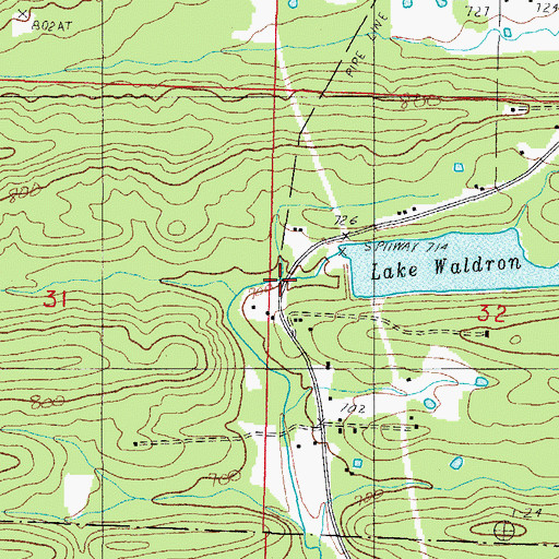 Topographic Map of Lake Waldron Dam, AR