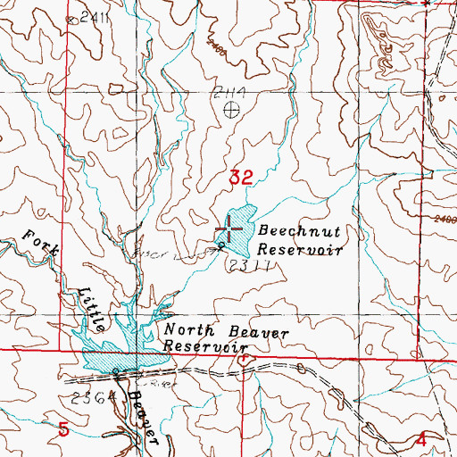 Topographic Map of Beechnut Reservoir, MT