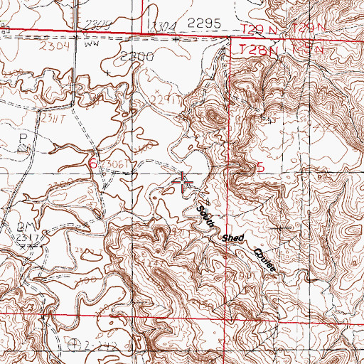 Topographic Map of South Shed Coulee, MT