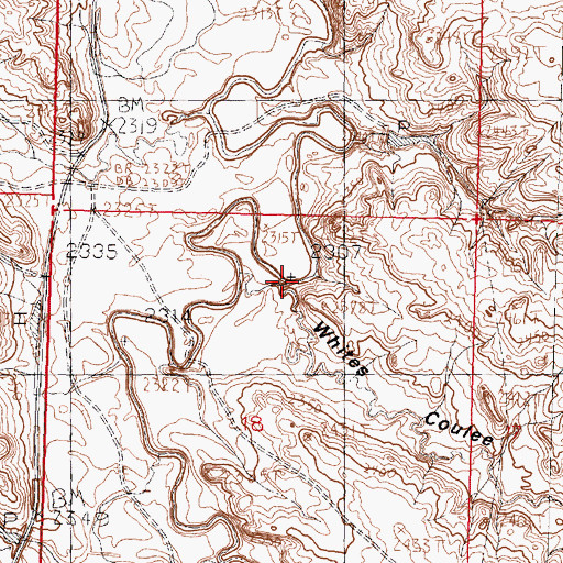 Topographic Map of Whites Coulee, MT