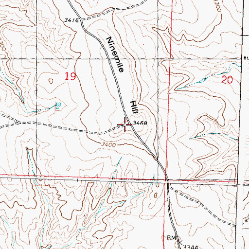 Topographic Map of Ninemile Hill, MT
