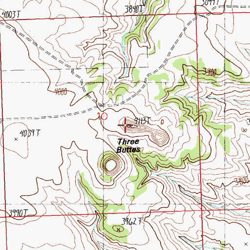 Topographic Map of Three Buttes, MT
