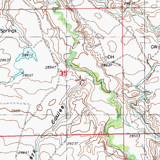 Topographic Map of Daveys Coulee, MT