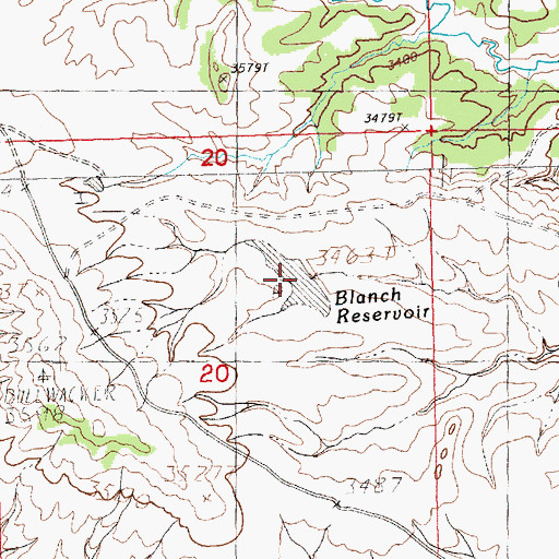 Topographic Map of Blanch Reservoir, MT