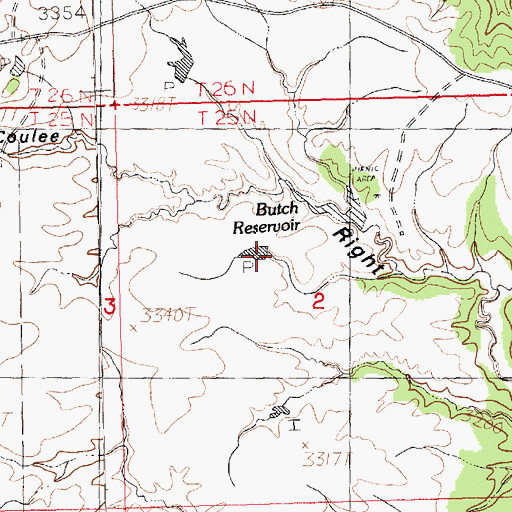 Topographic Map of Butch Reservoir, MT