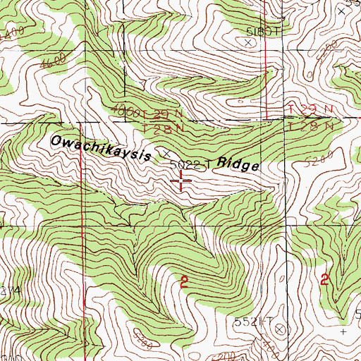 Topographic Map of Owachikaysis Ridge, MT