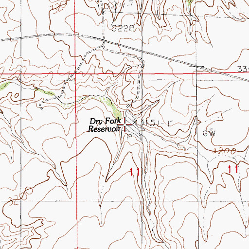 Topographic Map of Dry Fork Reservoir, MT