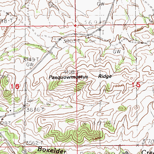 Topographic Map of Pasquowmustus Ridge, MT