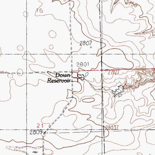 Topographic Map of Down Reservoir, MT