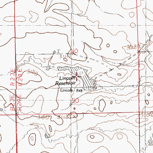 Topographic Map of Lincoln Reservoir, MT