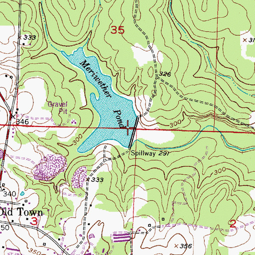 Topographic Map of Meriwether Pond Dam, AR