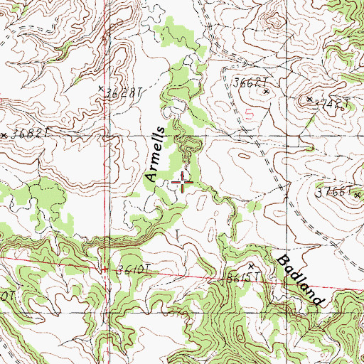 Topographic Map of Badland Creek, MT