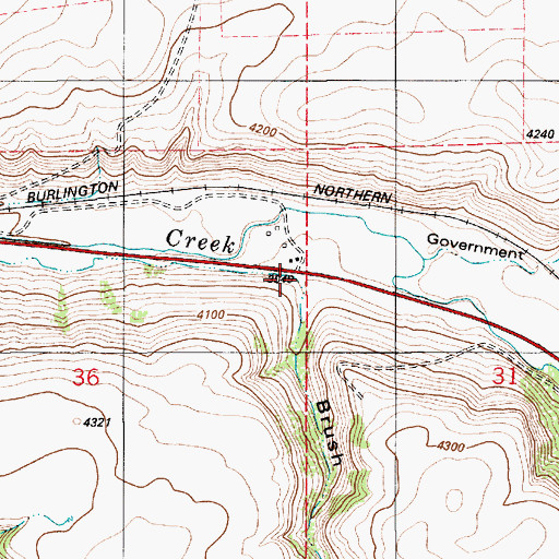 Topographic Map of Brush Coulee, MT