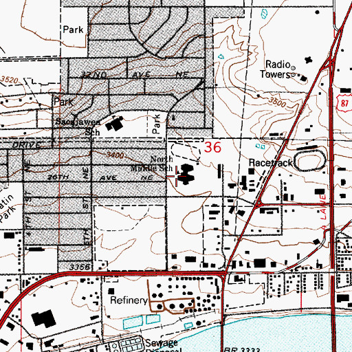 Topographic Map of North Middle School, MT