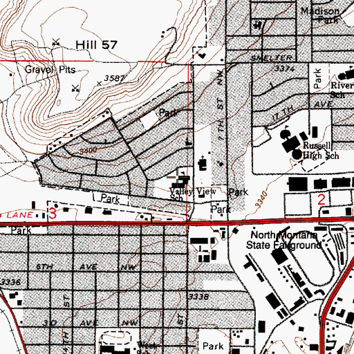 Topographic Map of Valley View School, MT
