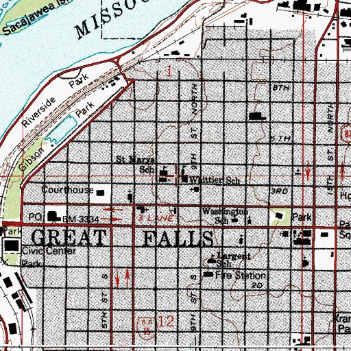 Topographic Map of Whittier School, MT
