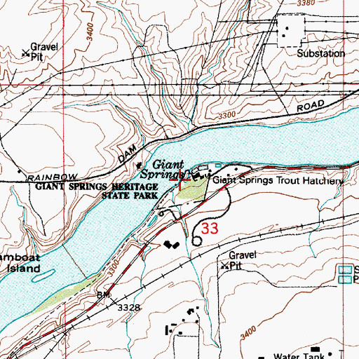 Topographic Map of Giant Springs Heritage State Park, MT